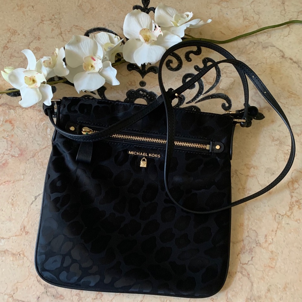 Michel Kors Kelsey Leopard Nylon Crossbody Bag